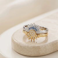 Sun & Moon Celestial Stackable Ring Set | Dual-Tone Fashion Jewelry