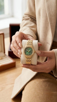 Emerald Luxe Gold-Plated Anti-Tarnish Watch – Elegant Green Dial Quartz Watch