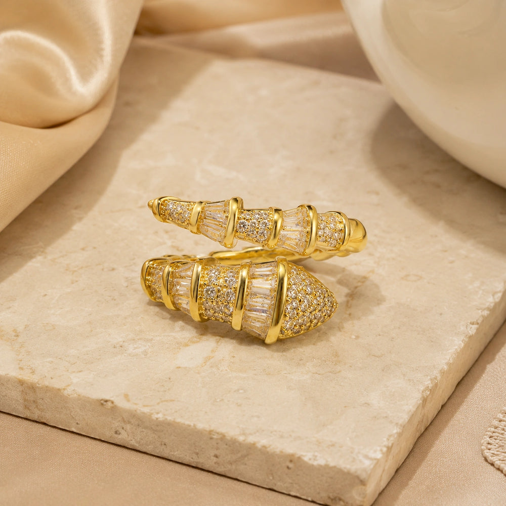Anti-Tarnish Gold Plated Crystal Wrap Ring - Statement Bypass Design