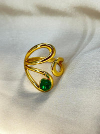 Emerald Green Abstract Adjustable Ring - Gold Plated Anti-Tarnish Fashion Jewellery
