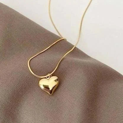 Puffy Heart Pendant Necklace - Gold Plated Snake Chain | Anti-Tarnish & Waterproof