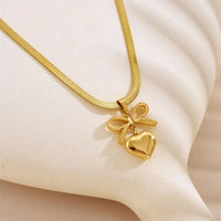 Coquette Bow Heart Necklace - Gold Plated Snake Chain | Anti-Tarnish & Waterproof