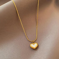 Korean Heart Pendant Necklace for Women | Anti-Tarnish Gold Plated Chain | Minimalist White Shell Charm