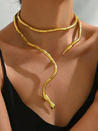 Flexible Gold Snake Choker Necklace & Wrap Bracelet - Statement Jewelry
