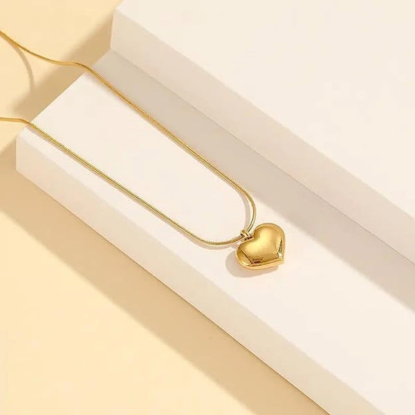 Puffy Heart Pendant Necklace - Gold Plated Snake Chain | Anti-Tarnish & Waterproof - Moncheri