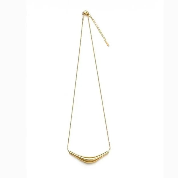 Sleek Curved Bar Necklace – Anti-Tarnish 18k Gold Plated | Minimalist Tube Pendant