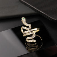 Snake Ring Gold Plated with Emerald Green Eyes – Anti-Tarnish Adjustable Serpent Statement Ring for Women