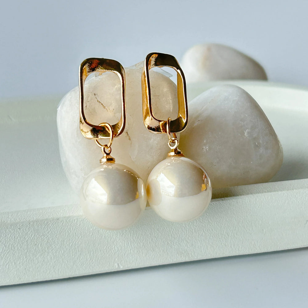 Eternal Rectangle Pearl Statement Earrings – Modern Faux Pearl Dangles by MONCHERI