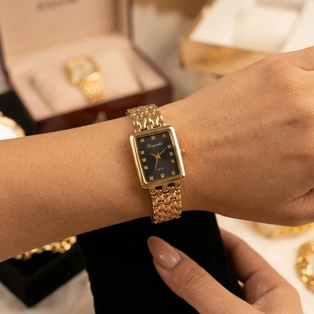 The 'Old Money' Vintage Rectangular Gold-Plated Watch | Anti-Tarnish