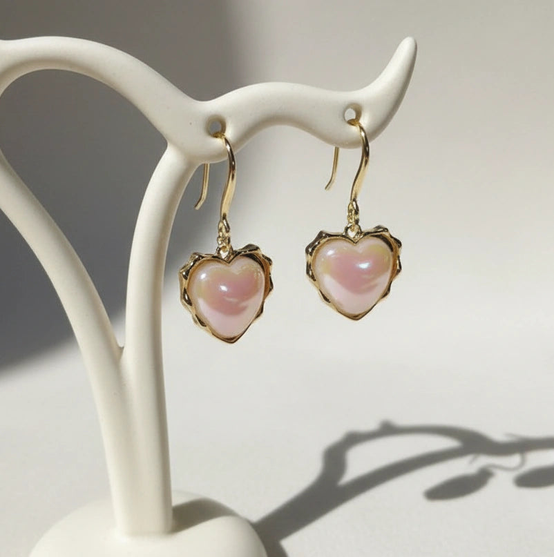 Gold Wire Heart Pearl Dangle Earrings | High Quality Fashion Earring