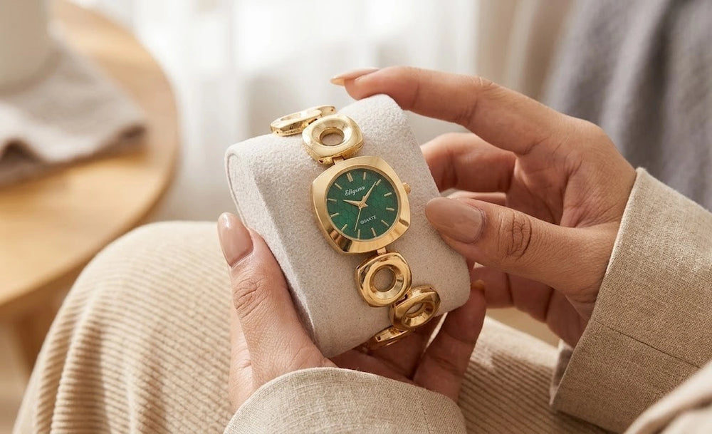 Moncheri Minimalist Green Dial Watch - Premium Anti-Tarnish Gold Plated Bracelet Watch