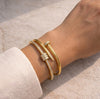 The Vibe Duo: Golden Diamond Bangle Stack (Juste un Clou & Coiled 'T' Inspired)