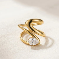 Swirl Teardrop CZ Ring | Anti-Tarnish Statement Fashion Jewelry