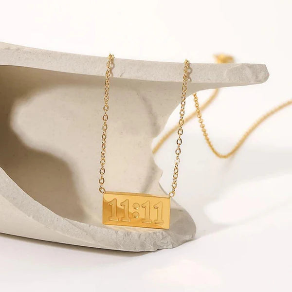 11:11 Angel Number Necklace - Waterproof Gold plated Bar Pendant | Anti-Tarnish Korean Style Chain