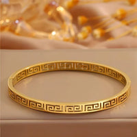 Greek Key Geometric Bangle - Anti-Tarnish Gold-Plated Bracelet