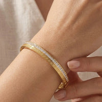 Greek Key CZ Bangle - Anti-Tarnish Gold-Plated Bracelet for Women