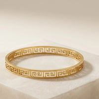 Greek Key Geometric Bangle - Anti-Tarnish Gold Plated Bracelet