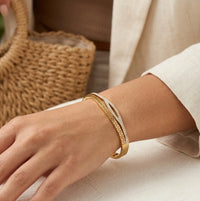 Greek Key Pattern Gold-Plated Bracelet | Anti-Tarnish Zircon Bangle