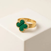 Green Clover Anti Tarnish Gold Plated Ring | Adjustable Minimalist Design