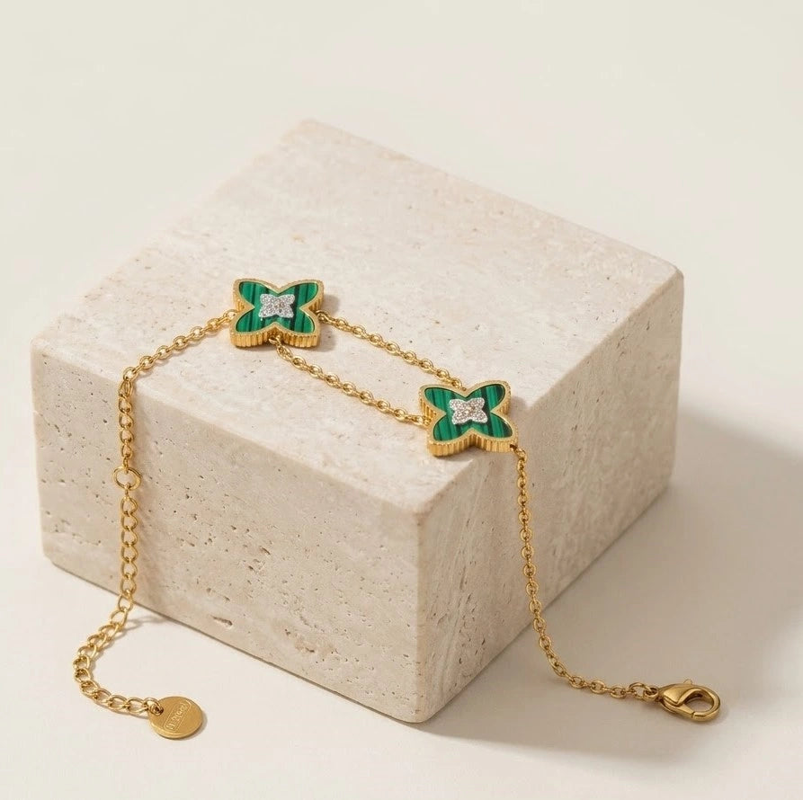Green Clover Charm Bracelet - Anti Tarnish Gold Plated