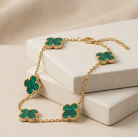 Green Lucky Clover Anti-Tarnish Gold-Plated Bracelet