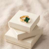 Green Clover Anti Tarnish Gold Plated Ring | Adjustable Minimalist Design