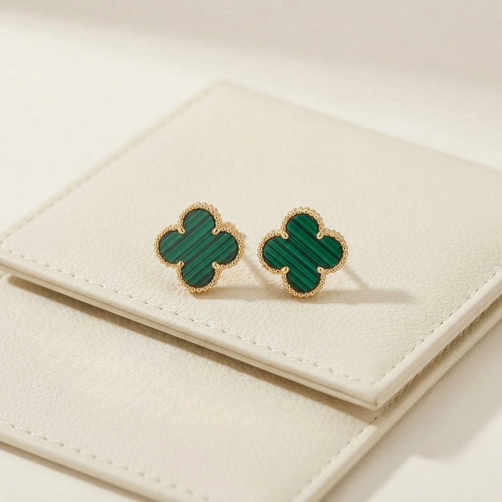 Green Clover Stud Earrings | Anti Tarnish Gold Plated