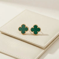 Green Clover Stud Earrings | Anti Tarnish Gold Plated