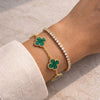 Emerald Clover & Tennis Bracelet Stacking Combo | Anti-Tarnish Gold Plated