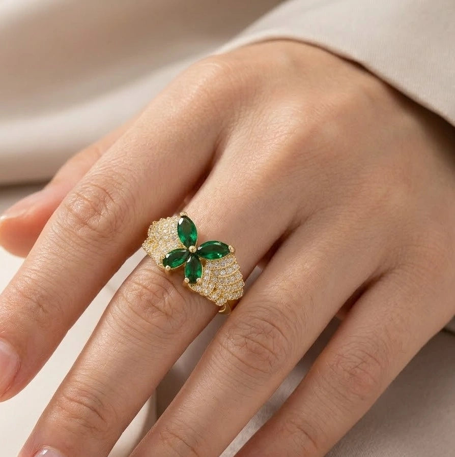 Green Crystal Butterfly Ring - High Quality Gold Fashion Jewelry