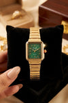 Vintage Emerald Green Dial Anti-Tarnish Gold Plated Watch for Women
