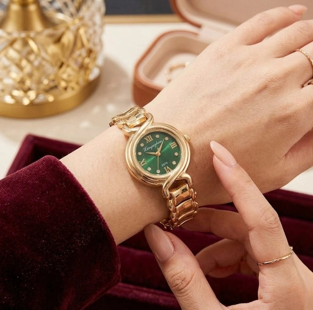 Elegant Green Dial Anti-Tarnish Gold Plated Watch for Women