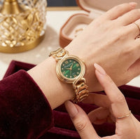 Elegant Green Dial Anti-Tarnish Gold Plated Watch for Women