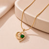 Green Emerald Heart Pendant Necklace - Anti-Tarnish Gold Plated