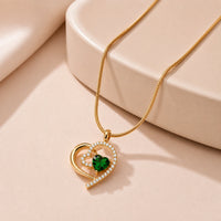 Green Emerald Heart Pendant Necklace - Anti-Tarnish Gold Plated