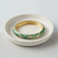 Green Enamel Floral Bangle | Vintage Gold Plated Bracelet