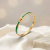 Green Enamel H Bangle | Anti-Tarnish Gold Plated Bracelet | Moncheri Jewels