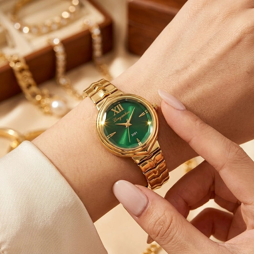 Emerald Aura Vintage Green Dial Watch | Gold Plated & Anti-Tarnish