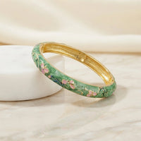 Green Enamel Floral Bangle | Vintage Gold Plated Bracelet