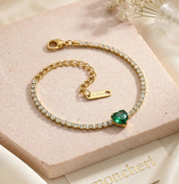 Emerald Green Heart Tennis Bracelet - Anti-Tarnish Gold Plated