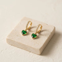 Green Heart Hoop Earrings - Anti Tarnish Gold Plated