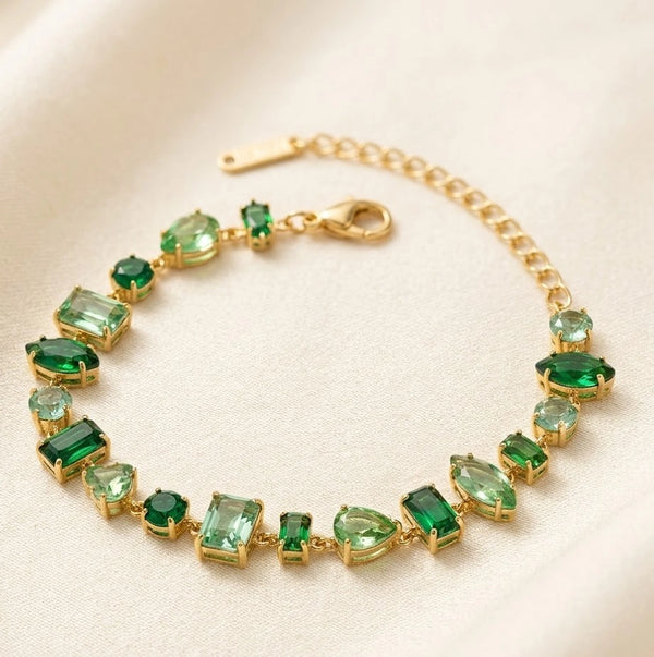 Green Mixed Stone Statement Bracelet - Anti Tarnish Gold Plated