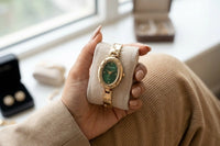 Emerald Elegance Vintage Oval Watch | Anti-Tarnish Gold Plated