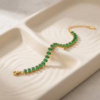 Emerald Green Stone Tennis Bracelet - Anti-Tarnish Gold Plated
