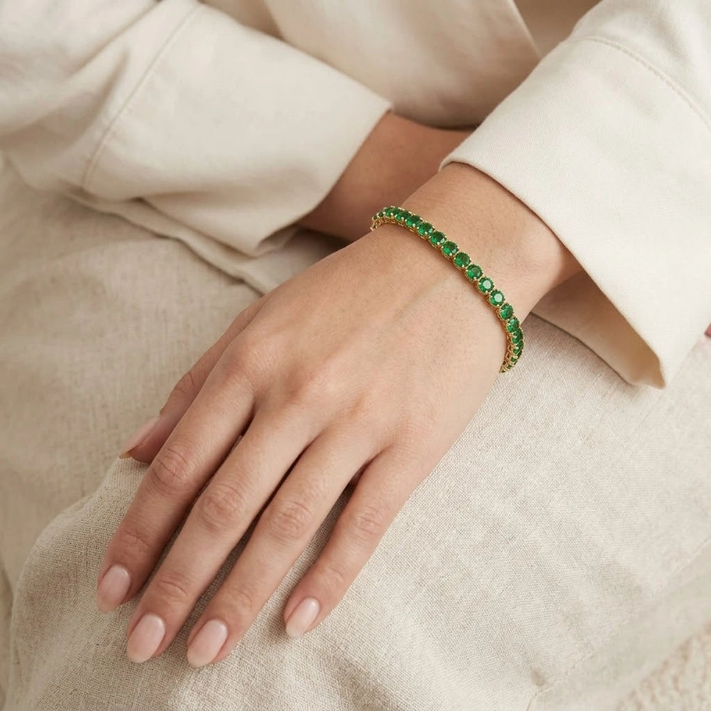 Emerald Green Tennis Bracelet - Anti Tarnish Gold Plated