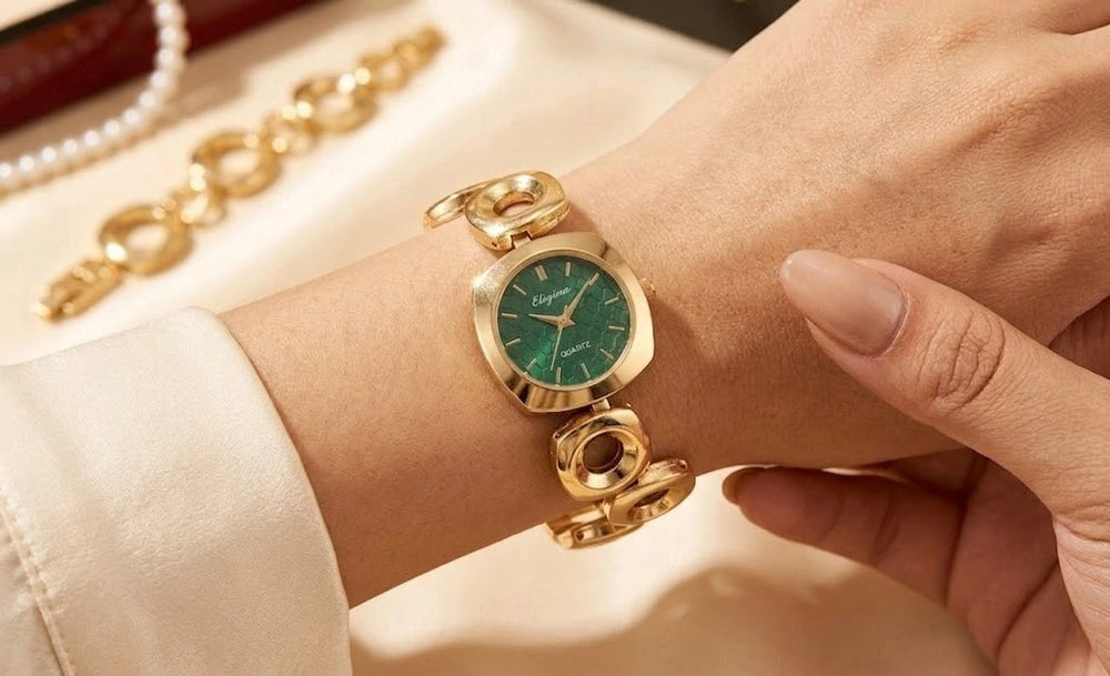 Moncheri Minimalist Green Dial Watch - Premium Anti-Tarnish Gold Plated Bracelet Watch