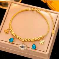 Turquoise Sunburst Charm Bracelet - Anti Tarnish Gold Plated Stainless Steel Chain