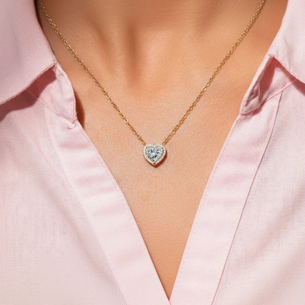 Premium Heart Halo Necklace with Crystal Pendant | Anti-Tarnish & Waterproof