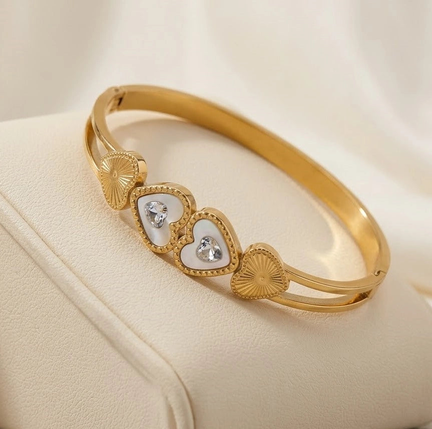 White Heart Motif Anti-Tarnish Bangle Bracelet