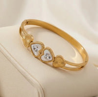 White Heart Motif Anti-Tarnish Bangle Bracelet